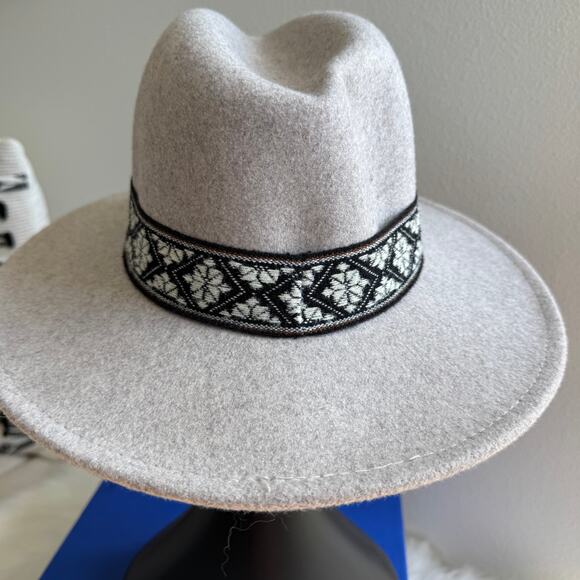 NWT Gray Wide Brim Felt Rancher Fedora Hat with Woven Jacquard Aztec Band main image 8